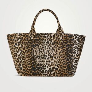 Ganni XXL Leopard Print Canvas Tote Bag